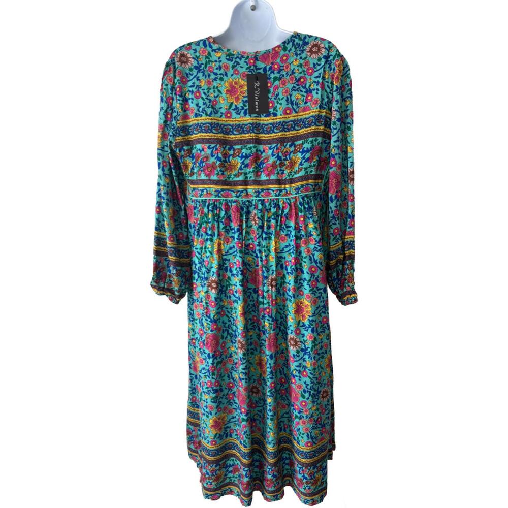 NWT R. Vivimos Women's Sz M Blue Boho Floral Print Flowy Dress (1929) - Picture 2 of 7